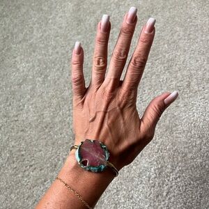 The Haute Bohemian Handmade Turquoise and Pink Stone Brass Bracelet